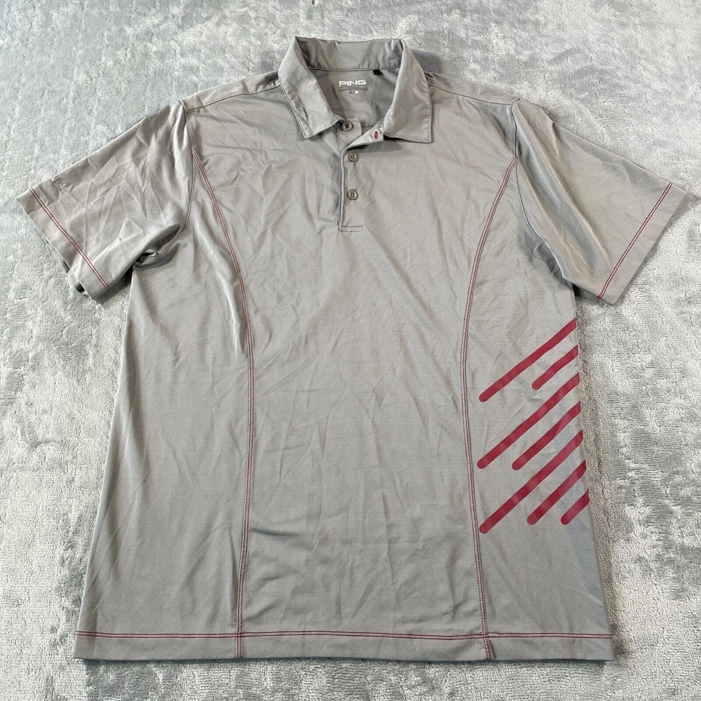 PING Polo Shirt Men Medium Gray Golf‎ Performance Stretch Lightweight Vented